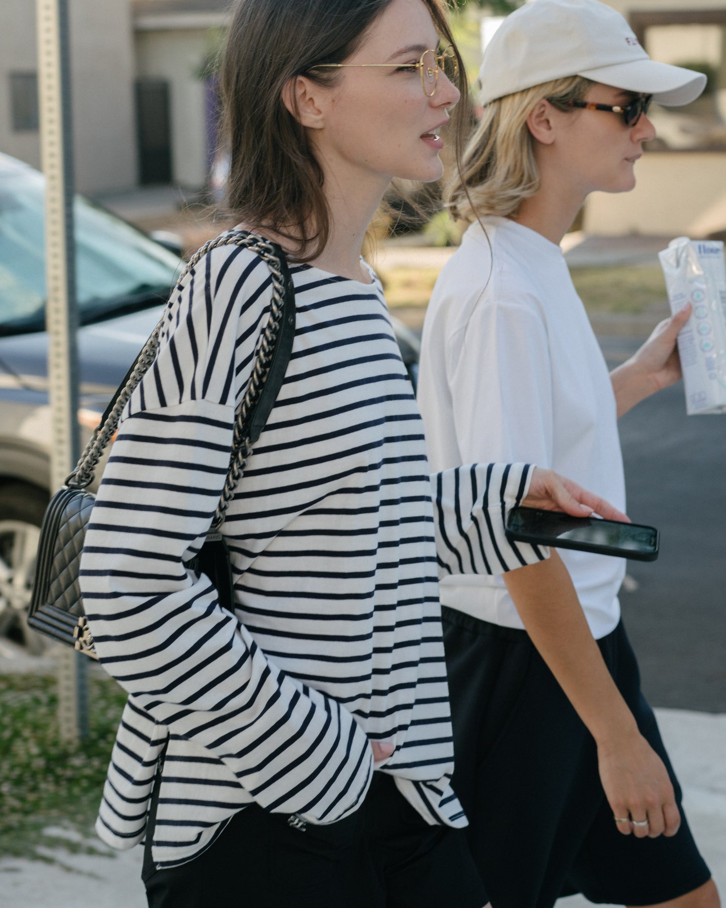 UNISEX FLC OVERSIZED STRIPED T-SHIRT - Navy
