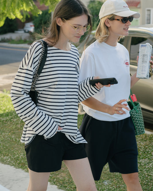 UNISEX FLC OVERSIZED STRIPED T-SHIRT - Navy