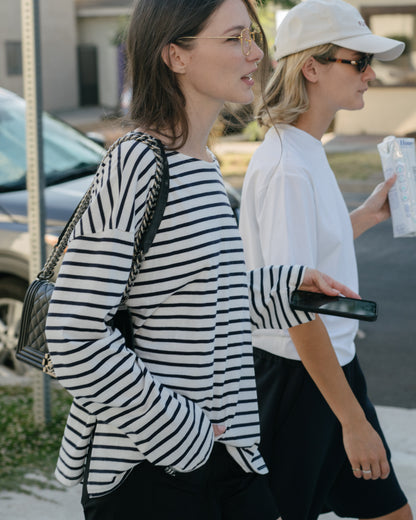 UNISEX FLC OVERSIZED STRIPED T-SHIRT - Navy